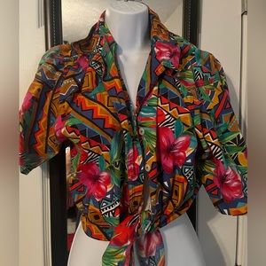 Button up abstract, vintage blouse